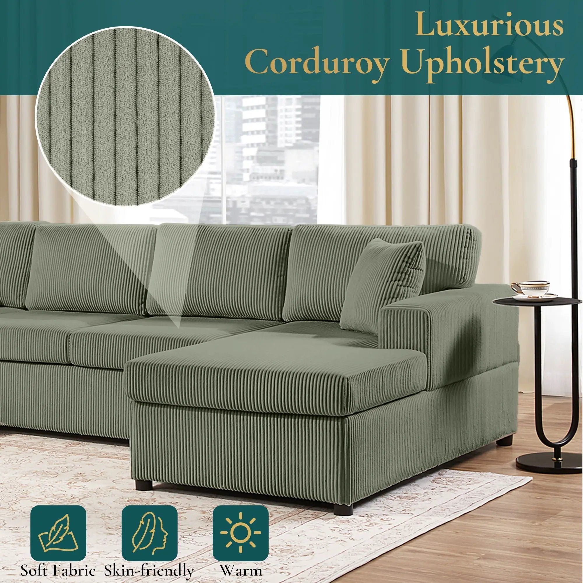 Oversized Sectional U-Shaped Sofa With Chaise Lounge And Three Soft Throw Pillows by Unique Piece Furniture