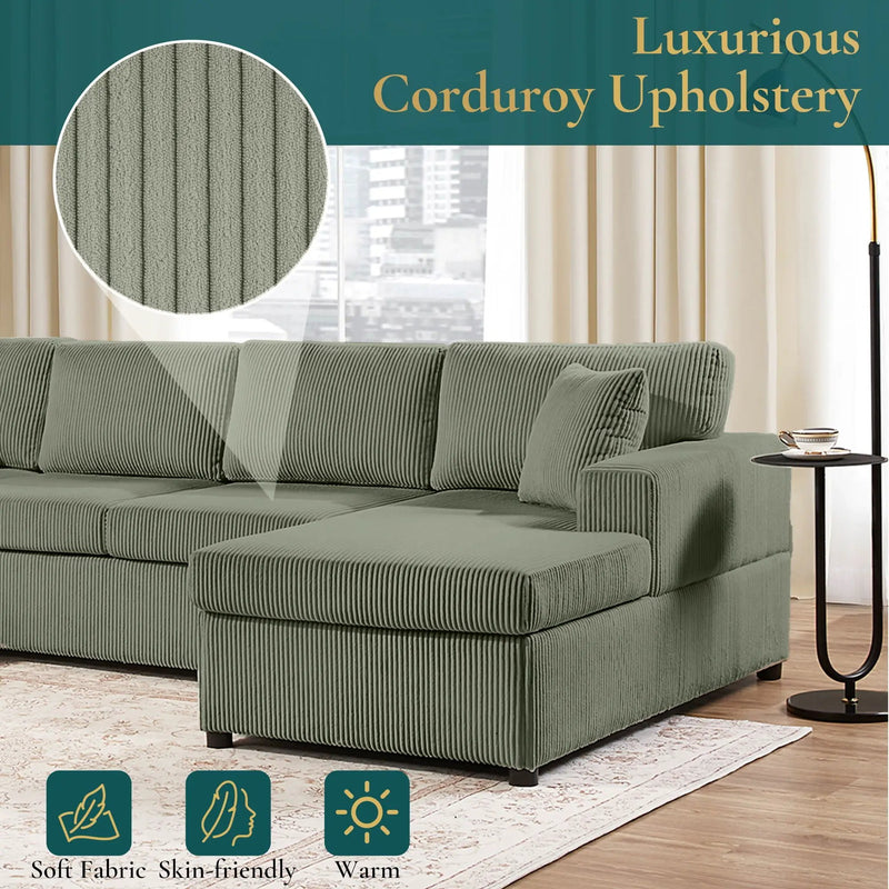 Oversized Sectional U-Shaped Sofa With Chaise Lounge And Three Soft Throw Pillows by Unique Piece Furniture