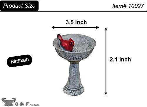 G & F Products MiniGardenn 10027 Fairy Garden Polyresin Miniature, Cardinal Birdbath Pick by GreenHaven Gardens