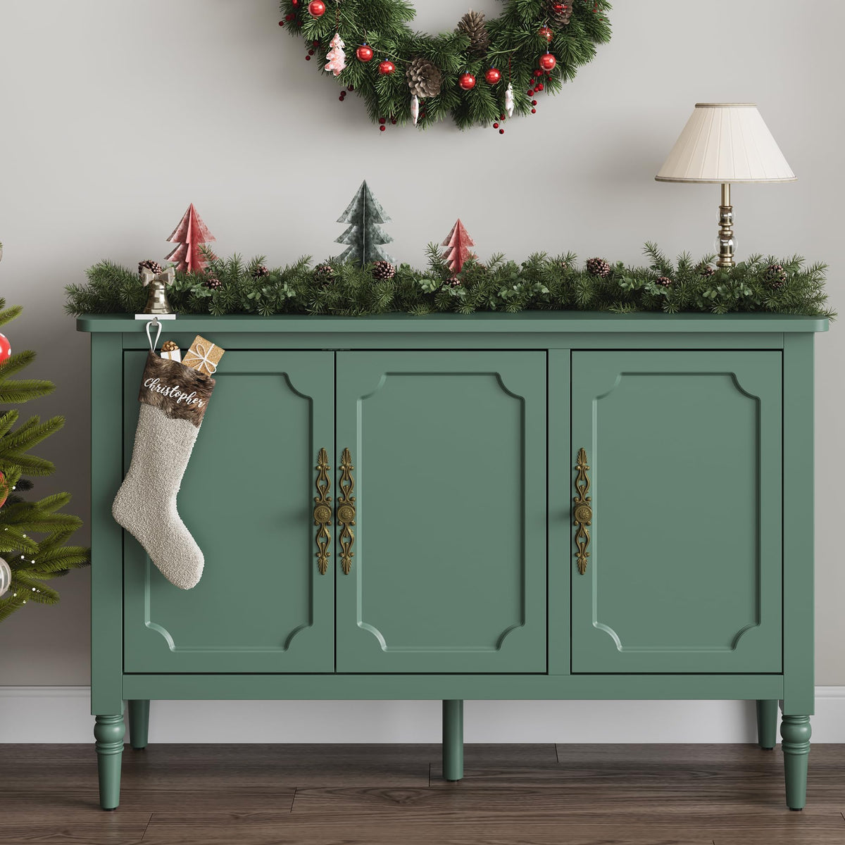 Mid-Century 3-Door Buffet Cabinet with Adjustable Storage - Natural Wood Finish, photo 6 of 8