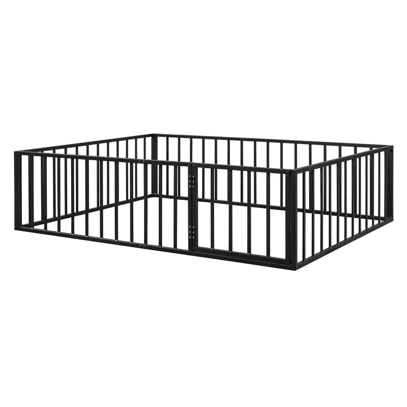 Metal Floor Bed Frame With Fence And Door by HouseOfZazla