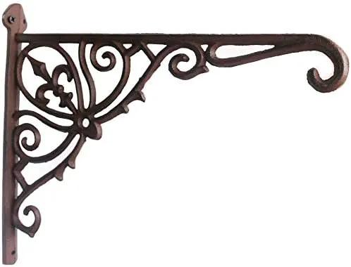 KiaoTime Cast Iron Hanging Hook Bracket Wall Hanger 12" Deep Outdoor Indoor Wall Hanging Bracket Hooks for Pots Basket Bird Feeder Wind Chime Lanterms Hanger Hardware Bracket by GreenHaven Gardens