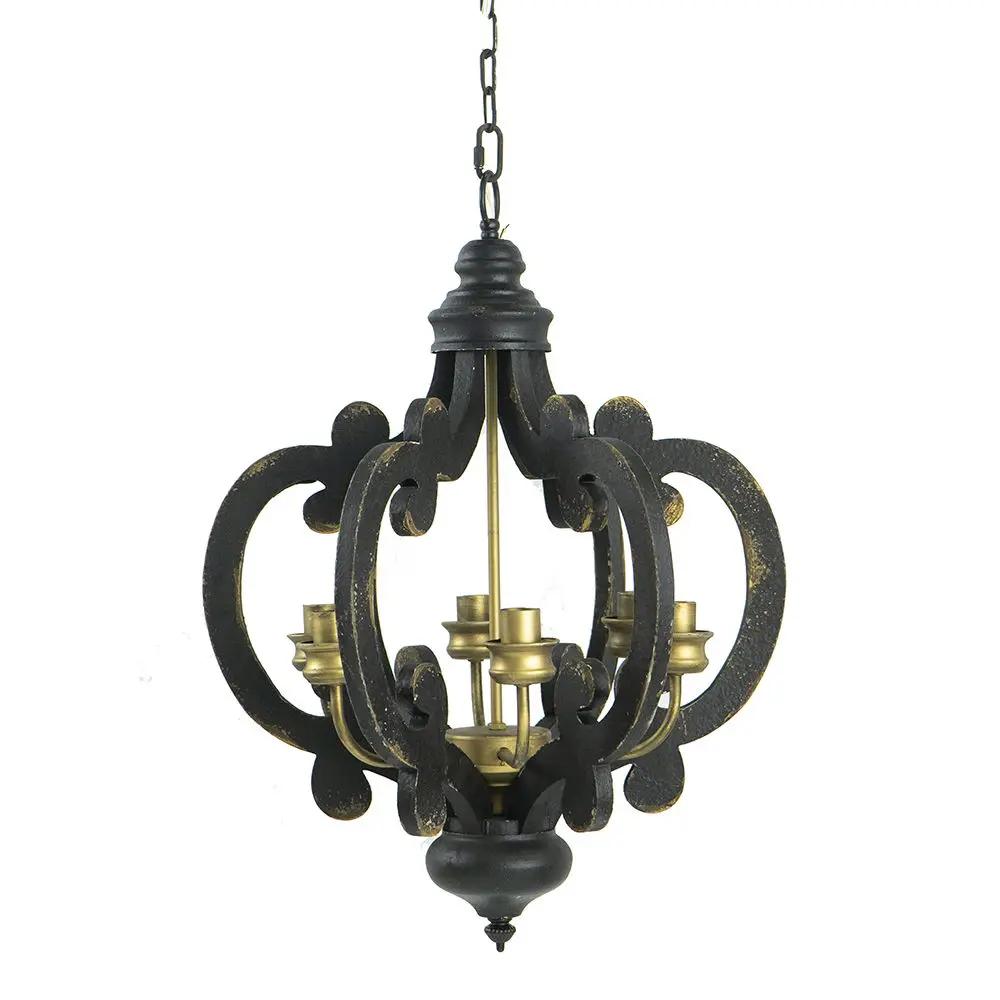 Farmhouse Chandelier, 6 Light Wood Chandelier Pendant Light Fixture With Adjustable Chain For Dining Room Living Room Entryway, Bulb Not Included by HouseOfZazla