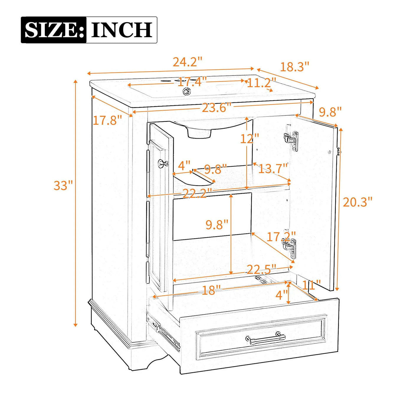 Bathroom Vanity With Ceramic Sink Combo, Modern Freestanding Storage Cabinet With Silver Handles by HouseOfZazla
