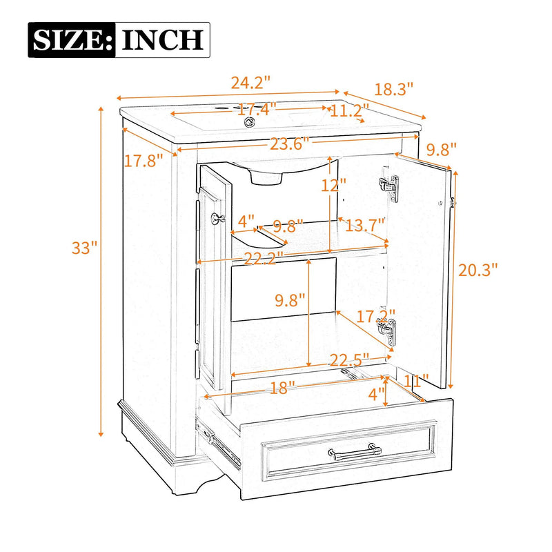 Bathroom Vanity With Ceramic Sink Combo, Modern Freestanding Storage Cabinet With Silver Handles by HouseOfZazla