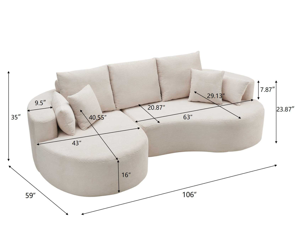 106 In. 2-Piece Fabric Cloud Curved Sectional Sofa, photo 6 of 8