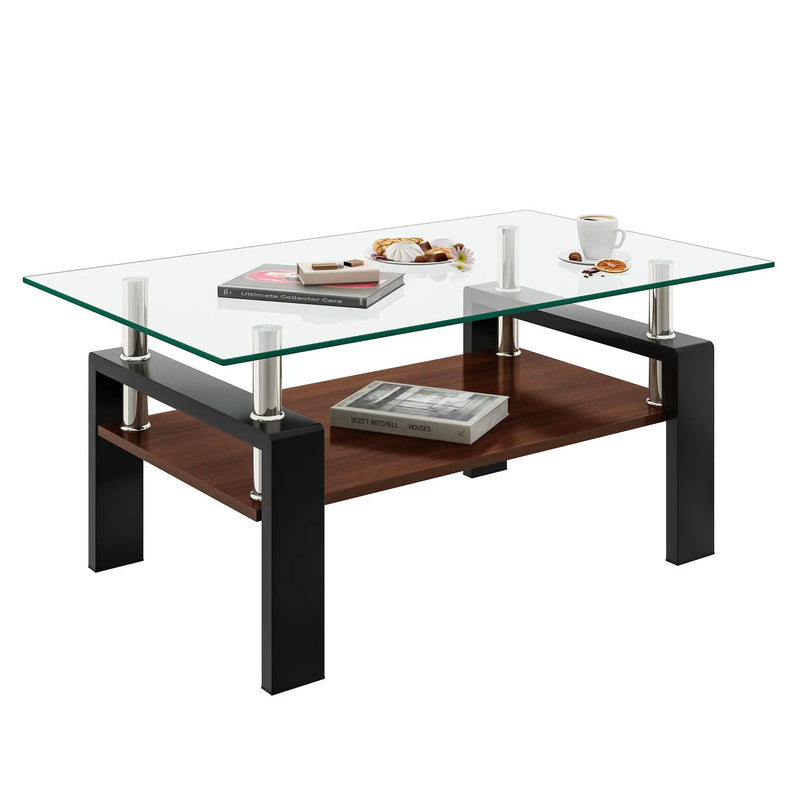 Modern Rectangular Coffee Table With Tempered Glass Top Layer, Table For Living Room - Transparent by Unique Piece Furniture