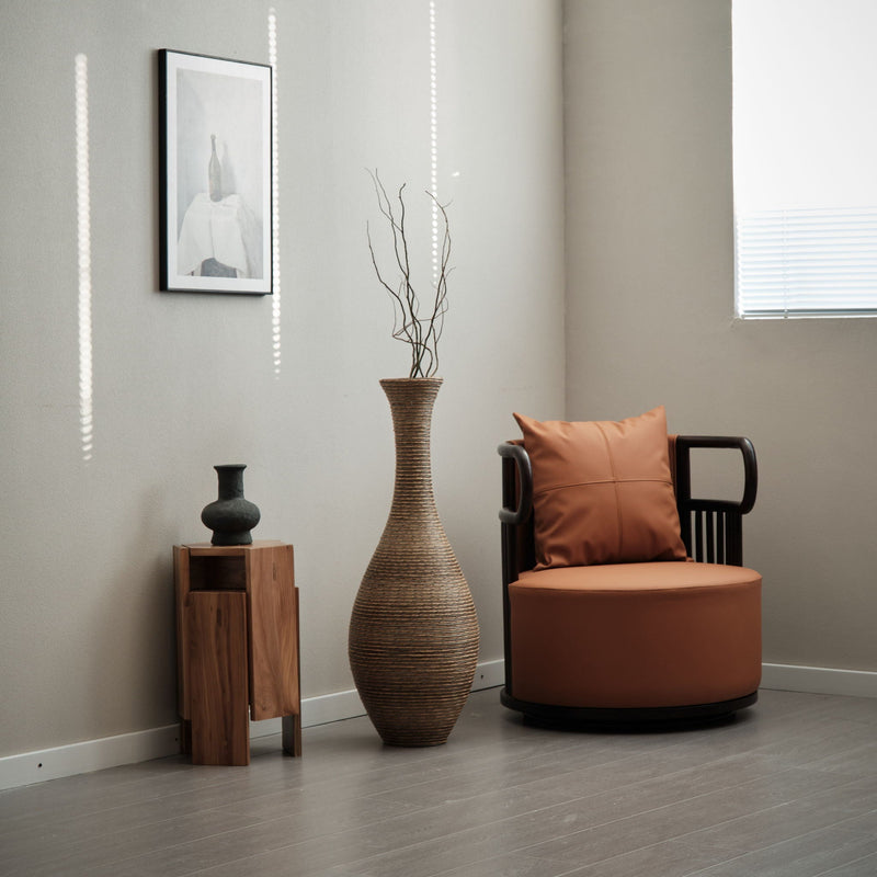 Tall Artificial Rattan Floor Vase with Artistic Design - Beige / Gray, photo 8 of 23