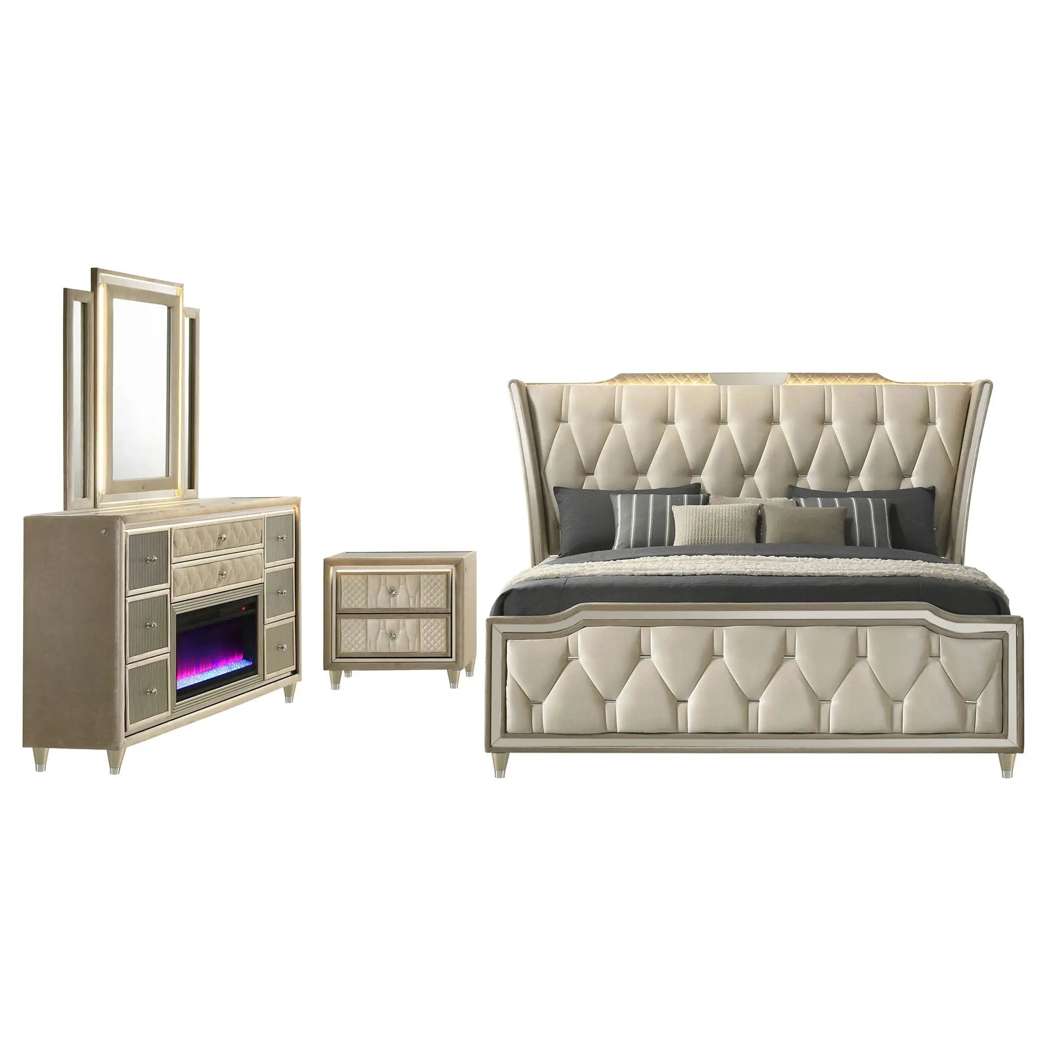 Lorient 4-piece Queen Bedroom Set Ivory and Camel by Unique Piece Furniture