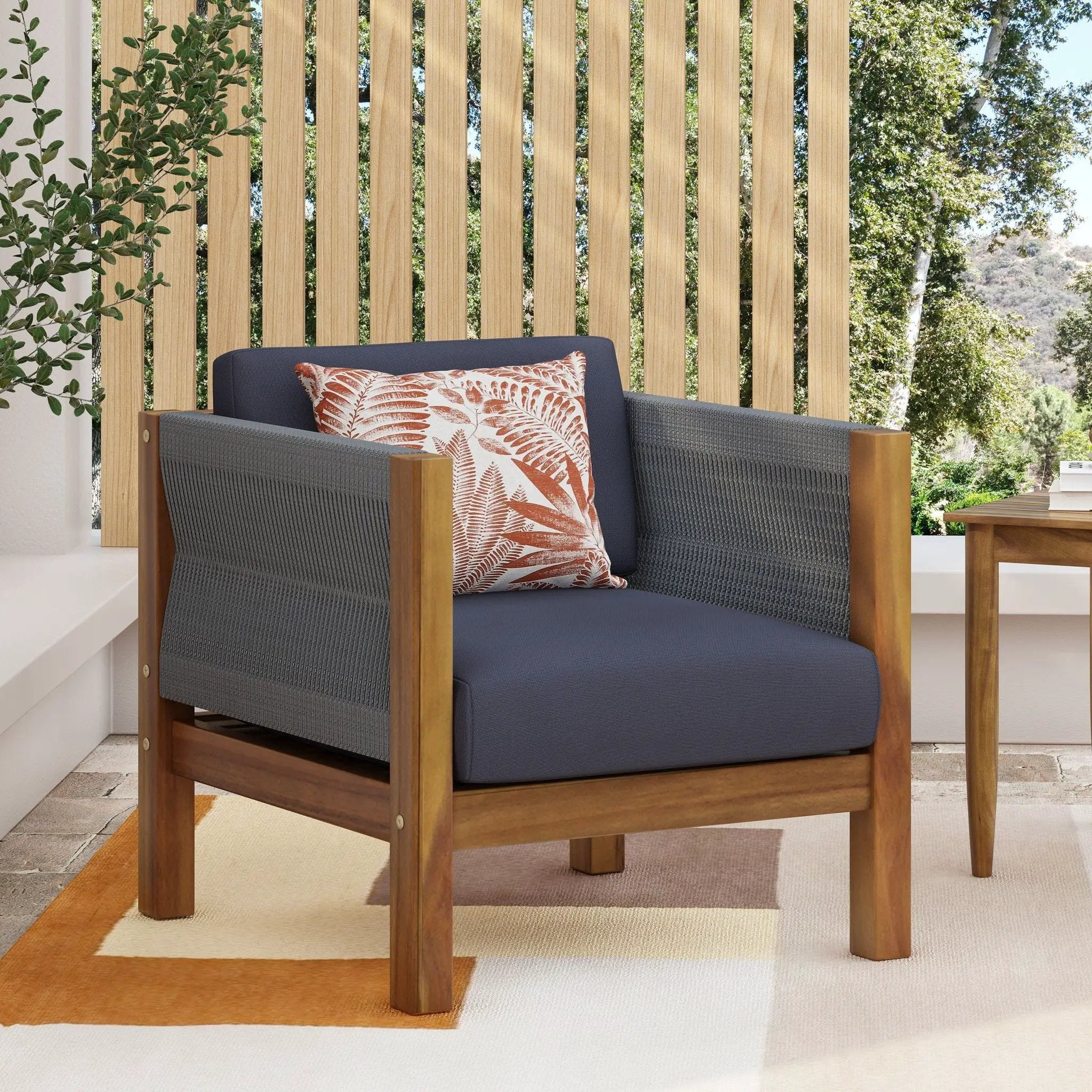 Outdoor Club Chair With Rattan Rope Wave - Dark Gray by HouseOfZazla