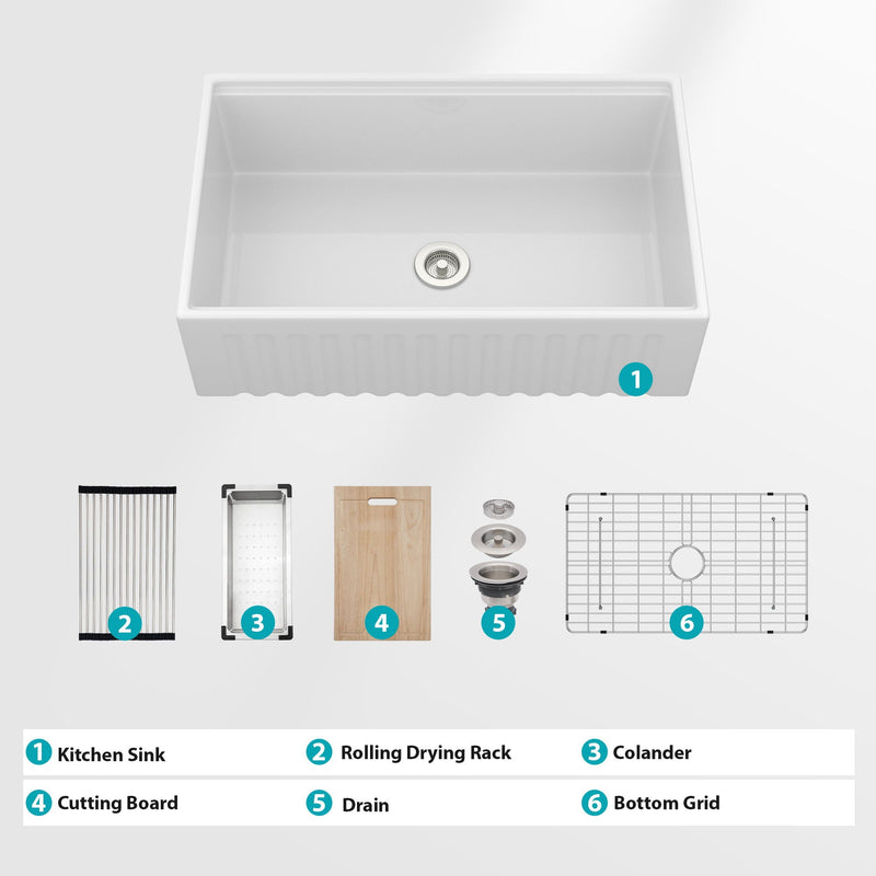 Workstation Single Bowl Apron Front Kitchen Sink - White by HouseOfZazla