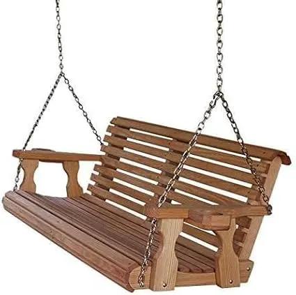 Amish Casual 4 Foot Roll Back Porch Swing with Cup Holders in Cedar Stain - Amish Made in The USA from Treated Pine Heavy Duty 700 Lb. Weight Capacity by GreenHaven Gardens