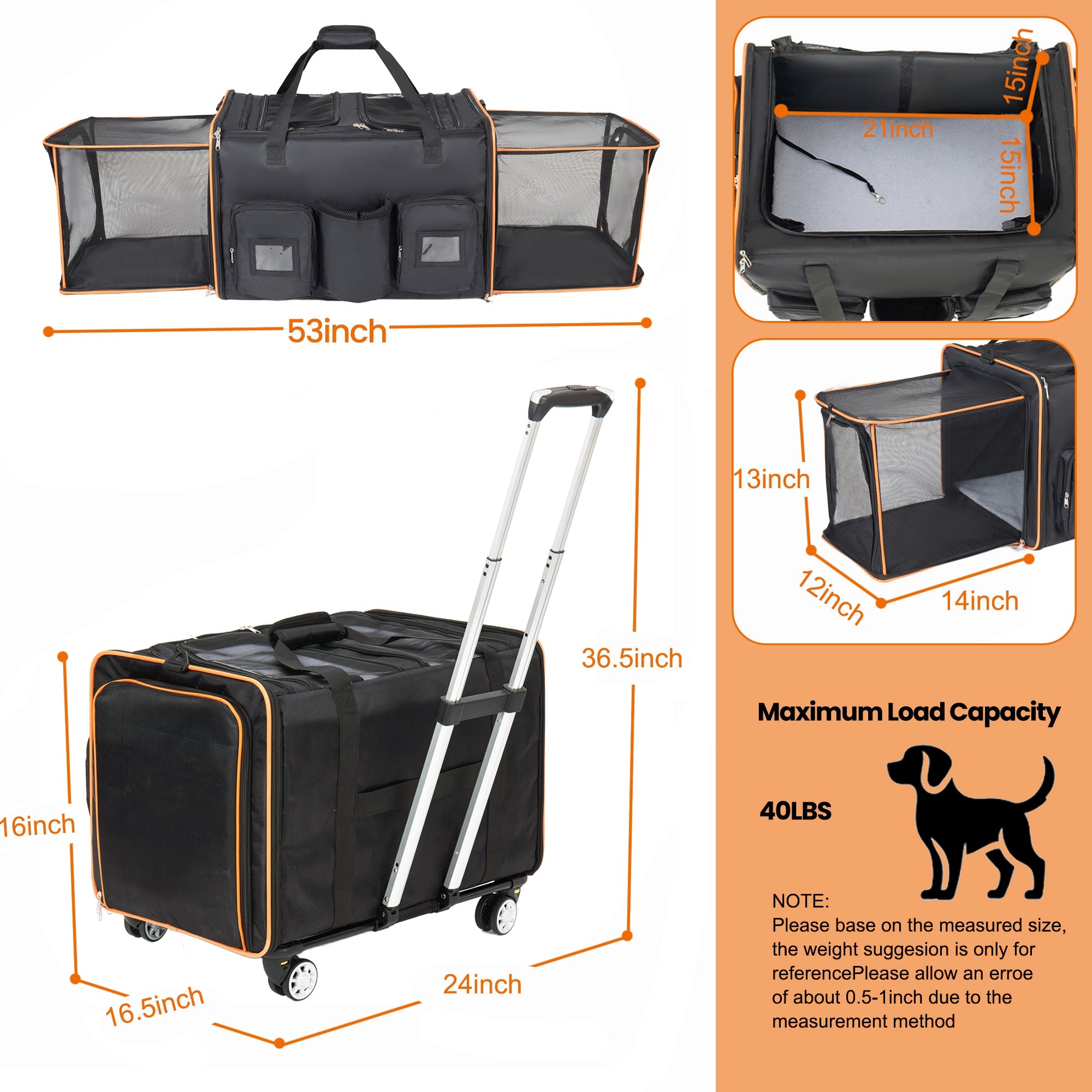2 in 1 Large Cat Carrier for 2 Cats with Rolling Wheels and Expandable Design by HouseOfZazla