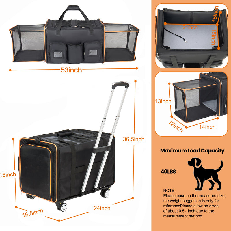 2 in 1 Large Cat Carrier for 2 Cats with Rolling Wheels and Expandable Design by HouseOfZazla