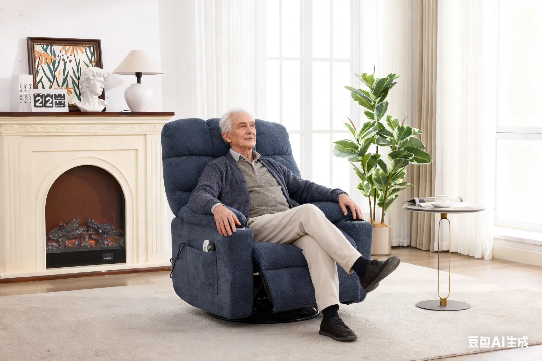 Heat Massage Electric Recliner Chair with Rocker and Swivel in Fabric by HouseOfZazla