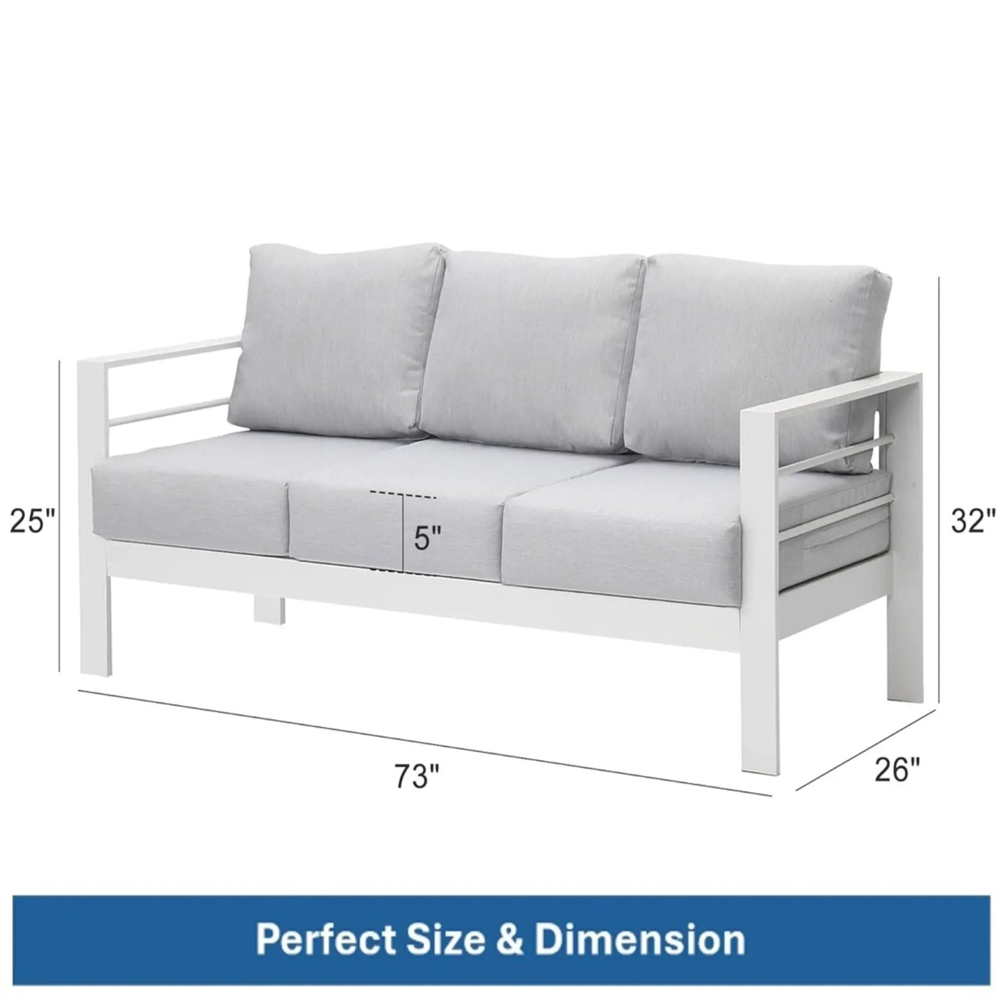 All-Weather Patio Sofa & Cushions, 3 Seat Outdoor Couch by HouseOfZazla
