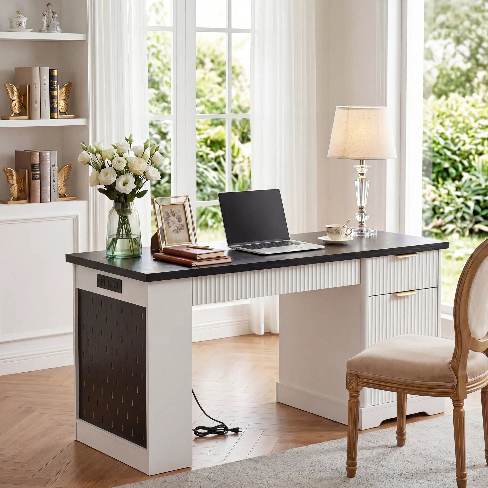 55" Modern Fluted Office Desk with Storage Cabinet & Drawers by HouseOfZazla