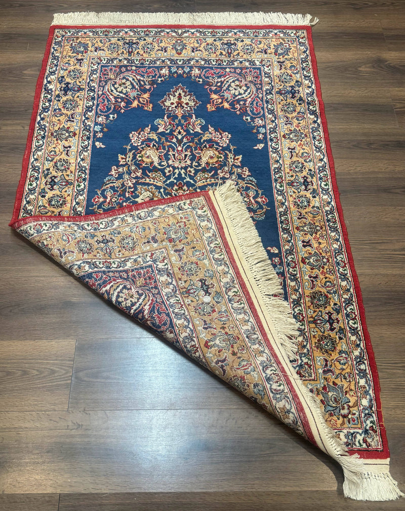 Blue Persian Qum Rug 3.6 x 5, Floral Medallion, Fine 310 KPSI by Jewel Rugs