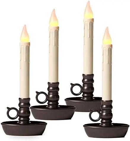 Set of 4 AA Battery Operated Window LED Candle Lamps, Auto Timer, Long Lasting Yellow Flame Bulbs Never Need Replacing, Plastic Construction, Home Accents Holiday Lights, Bronze Base, 9 1/2 H by GreenHaven Gardens
