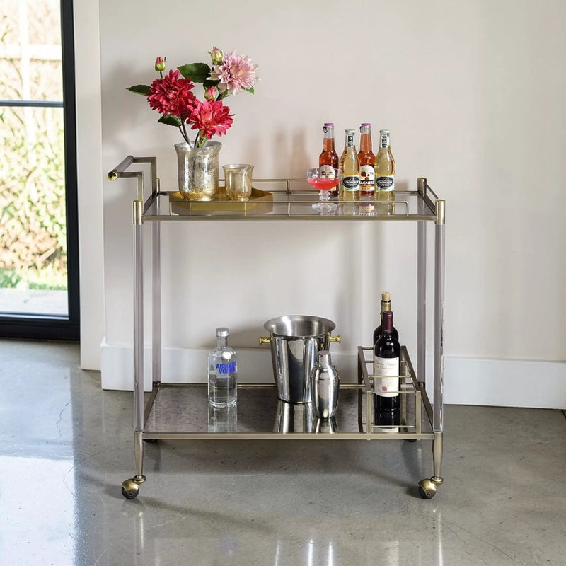 Cirro - Antique Mirror Wire Brass Serving Cart - Antique Brass / White by Unique Piece Furniture