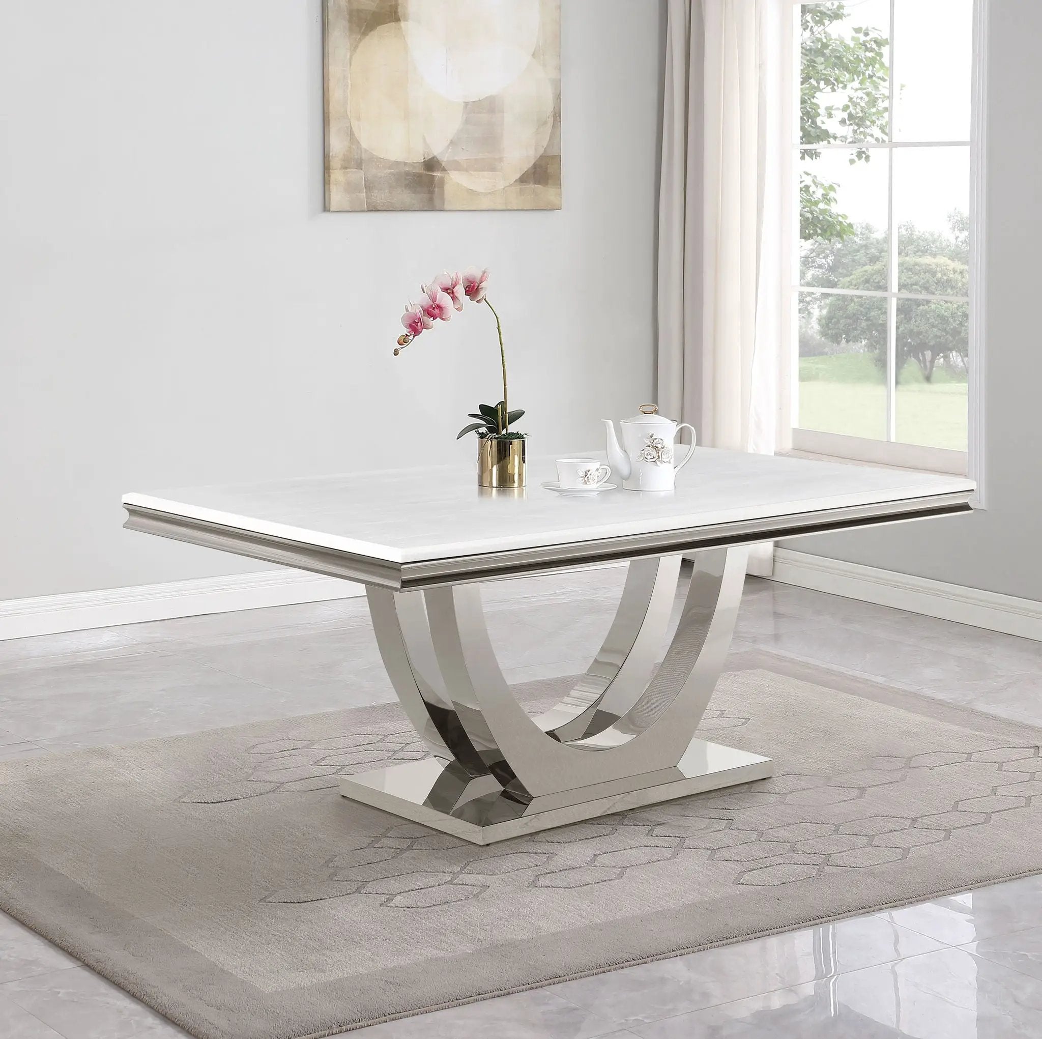 Kerwin Rectangular 71-inch Stone Top Dining Table White by Unique Piece Furniture