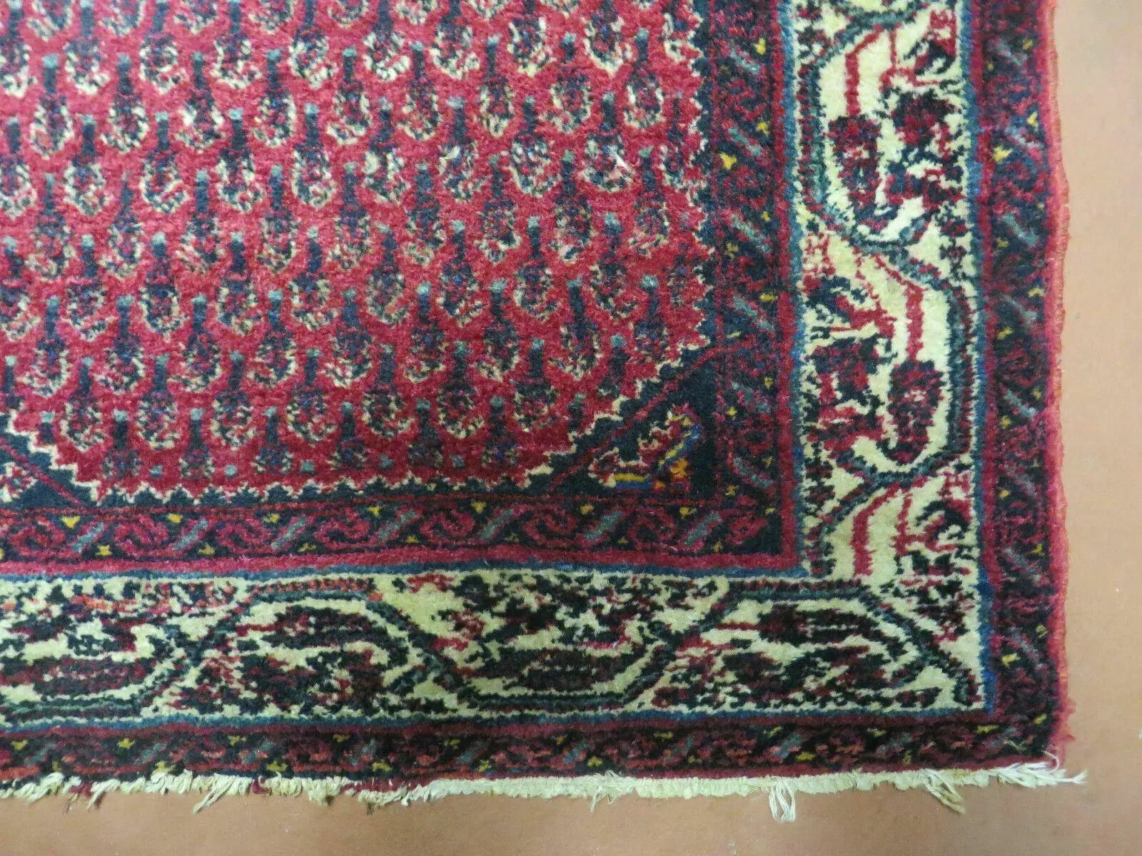2.5' X 4' Vintage Handmade Indian Amritsar Wool Rug Paisley Design Red by Jewel Rugs