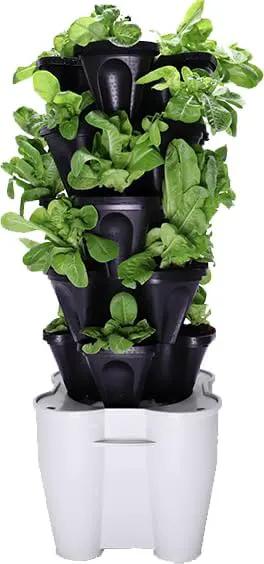Mr. Stacky Smart Farm - Automatic Self Watering Garden - Grow Fresh Healthy Food Virtually Anywhere Year Round - Soil or Hydroponic Vertical Tower Gardening System (Solar Kit, Black) by GreenHaven Gardens