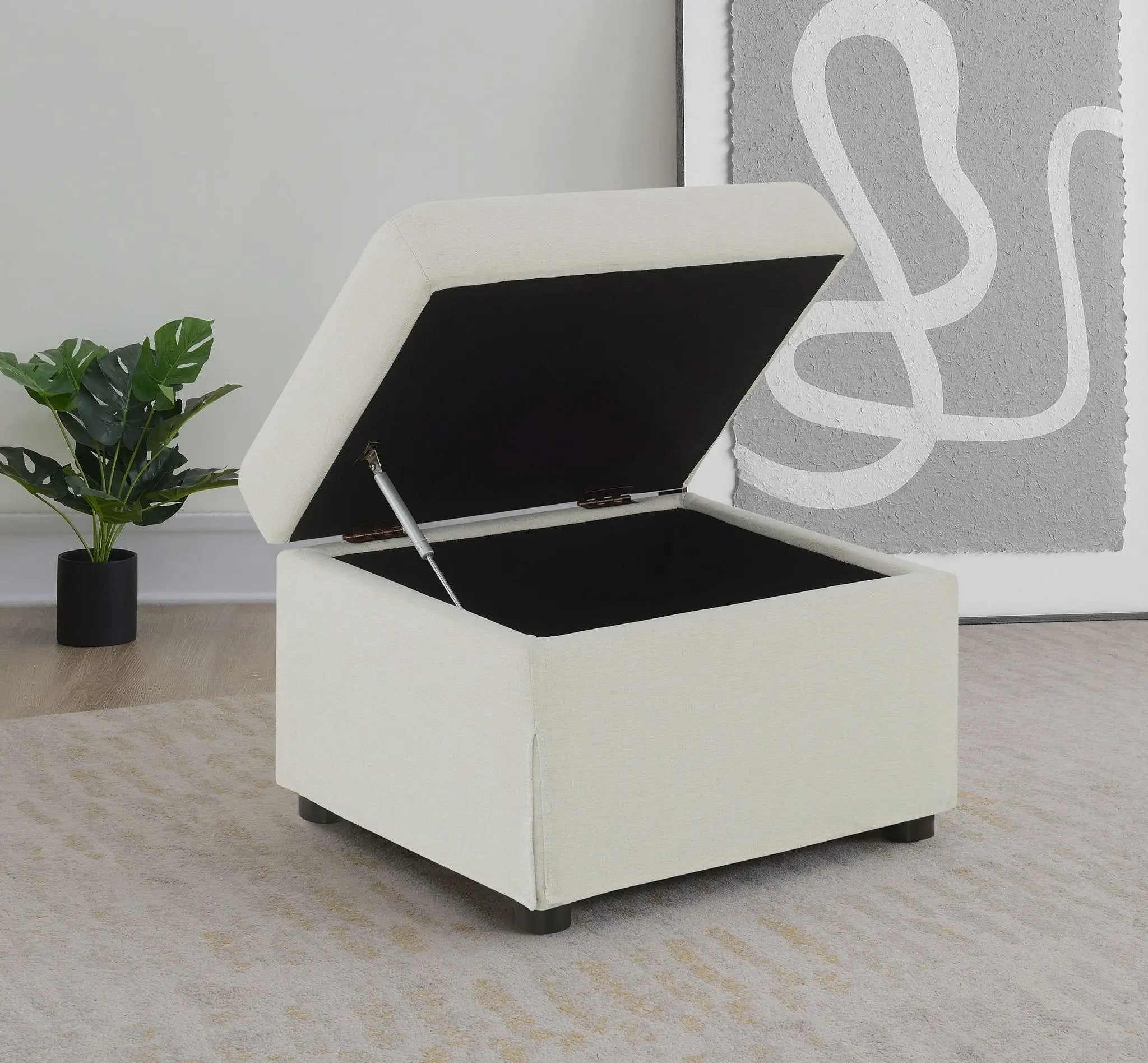 Winter Upholstered Hydraulic Lift Top Storage Ottoman Beige by Unique Piece Furniture