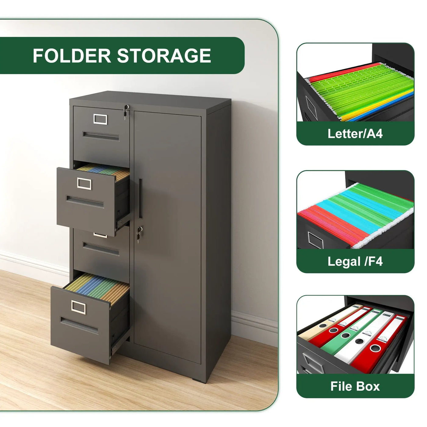 Metal Storage Vertical Filing Cabinet With Lock, 4 Drawers, 1 Door, Steel Construction, School / Office Use by HouseOfZazla