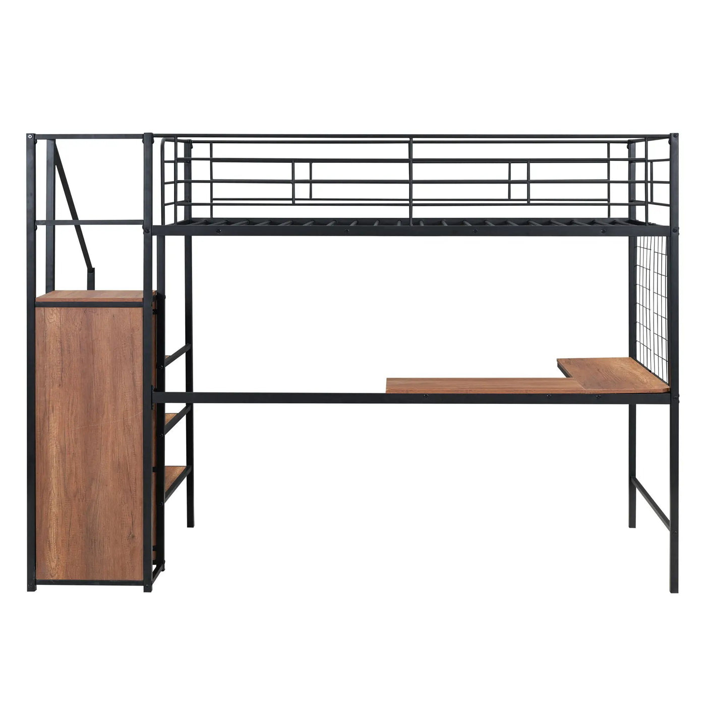 Loft Bed With Desk And Grid, Stylish Frame With Lateral Storage Ladder And Wardrobe by HouseOfZazla