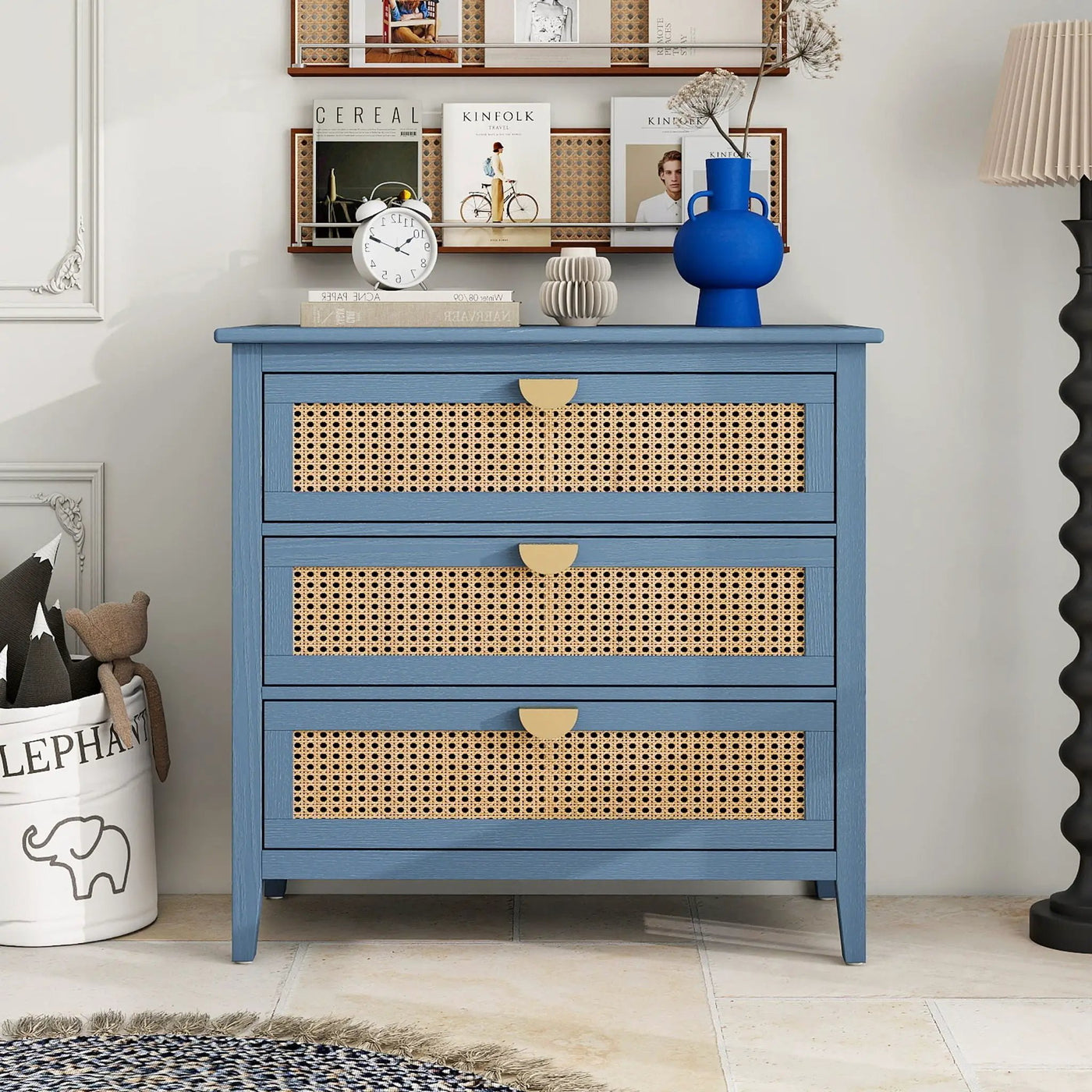 3 Drawer Cabinet, Natural Rattan, American Furniture by HouseOfZazla