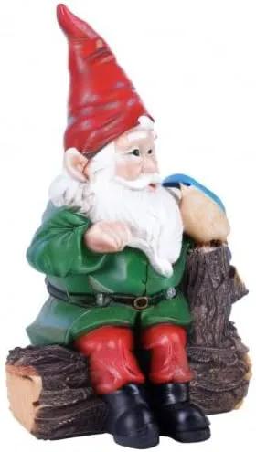 Garden Gnome Statues with Bird Resin Sculpture Gnome Sitting on The Stump Outdoor Statues for Outdoor Garden Decor by GreenHaven Gardens
