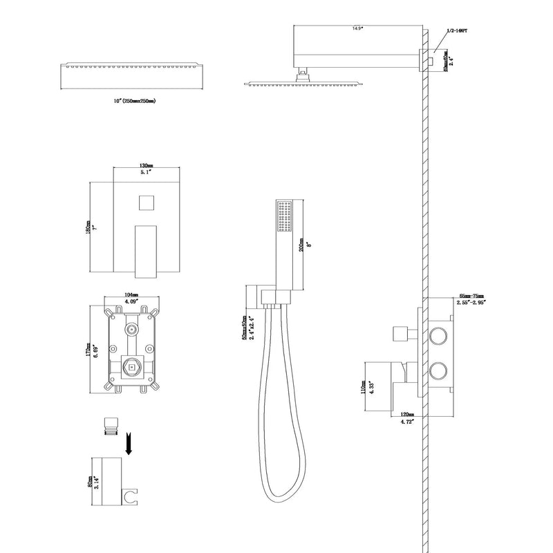 Dual Shower Head 10" Wall Mounted Square Shower System by HouseOfZazla