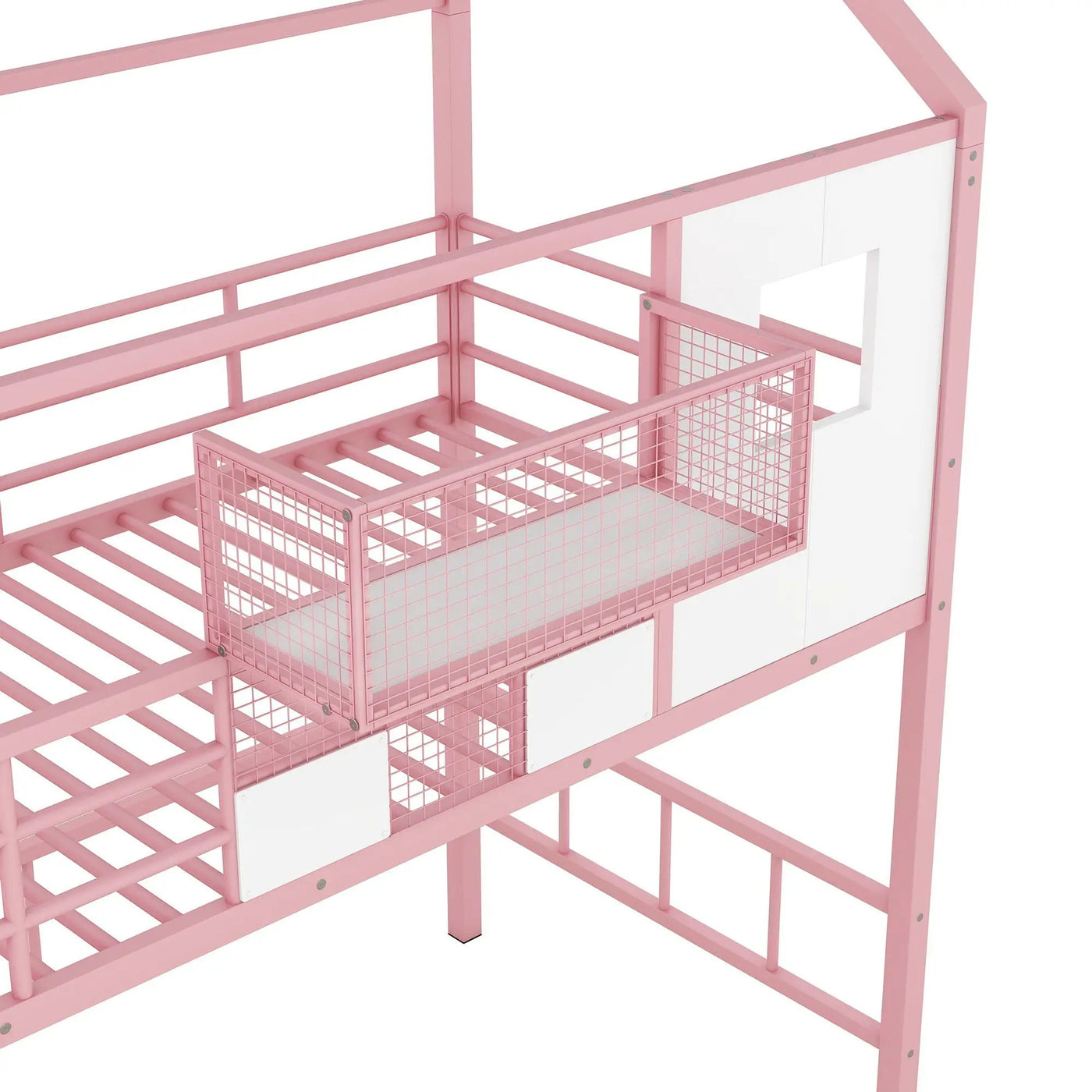 Metal Loft Bed With Roof Design And Storage Box With Guardrails And Integrated Ladder by HouseOfZazla