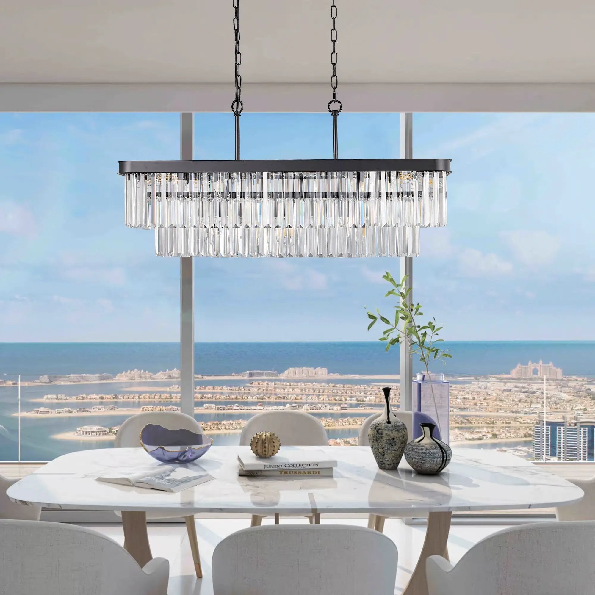 Rectangular Crystal Chandelier Adjustable by HouseOfZazla