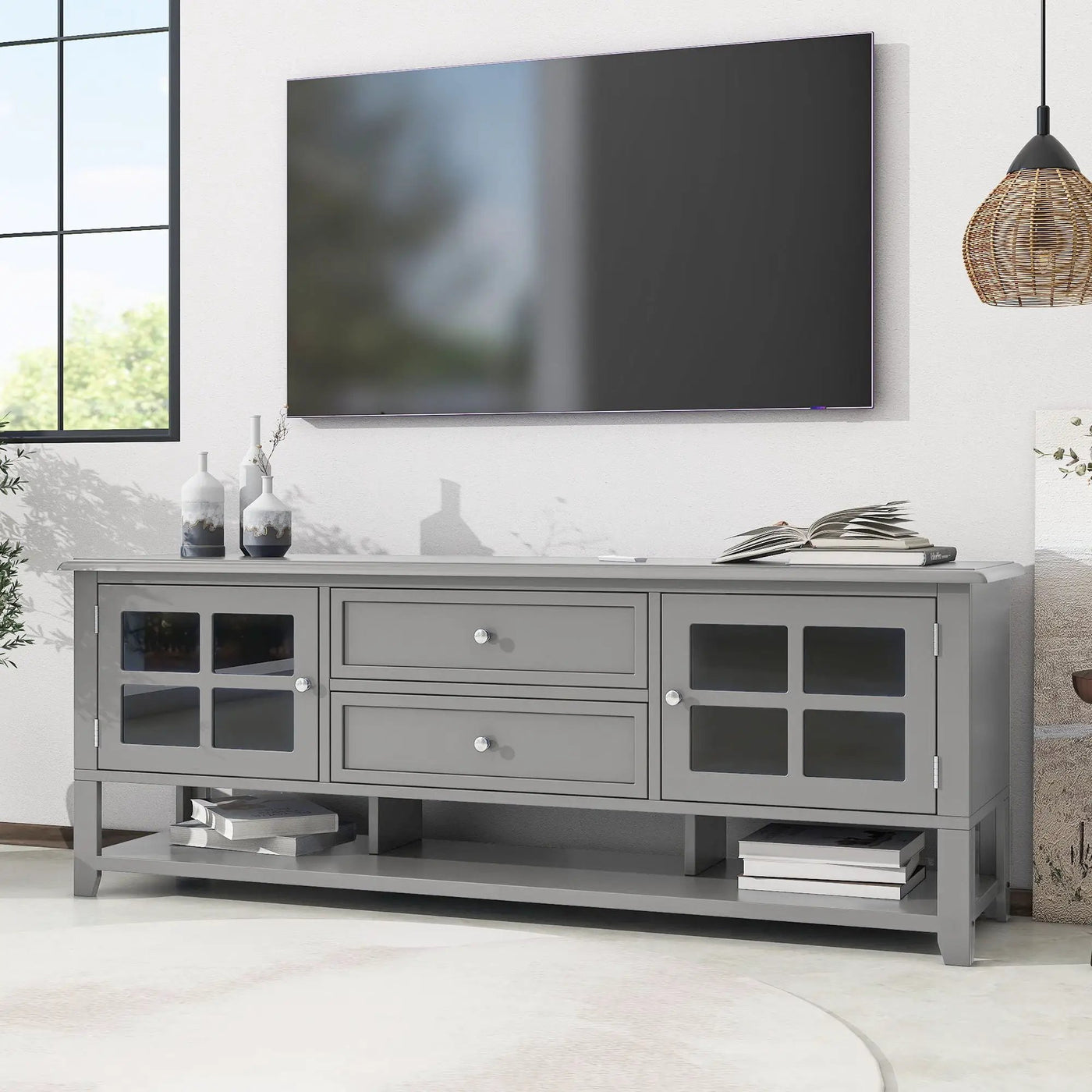 TV Stand, Entertainment Center With Dual Drawers And Hidden Storage, Cabinet With Soft Closing Doors And Sleek Panel Design by Unique Piece Furniture
