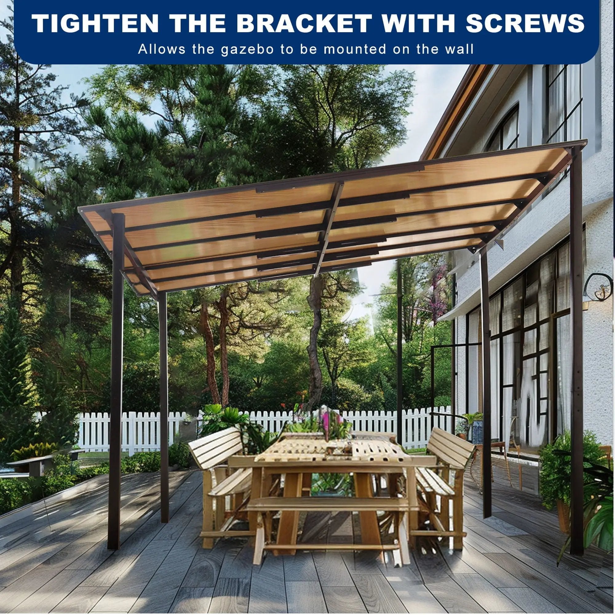 Wall Mounted Outdoor Pergola Gazebo, Heavy Duty Metal Awning With Roof by Unique Piece Furniture