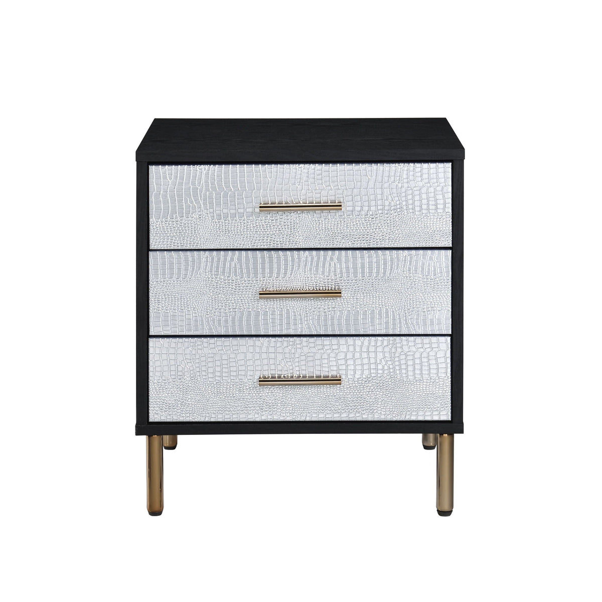 Black Accent Nightstand with Metal Legs and Three Drawers, photo 2 of 4