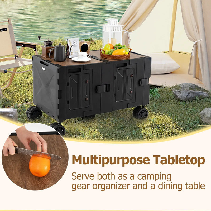 Large Foldable Utility Cart with 2-Tier Storage Crates and Telescoping Handle by DirectDeals