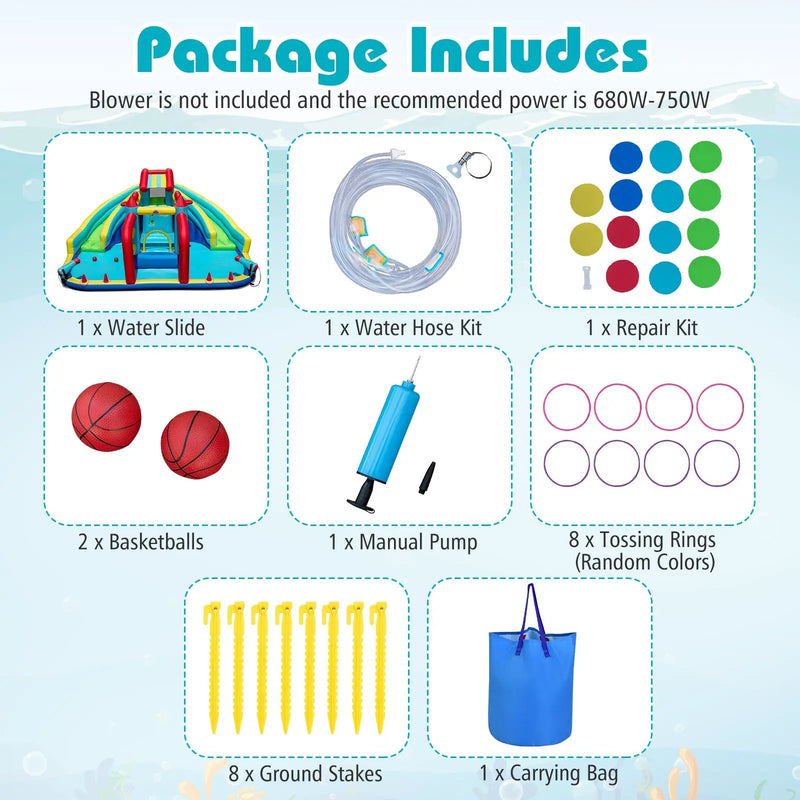 Inflatable Double Water Slide Park with Obstacle Course and Basketball Hoops by DirectDeals