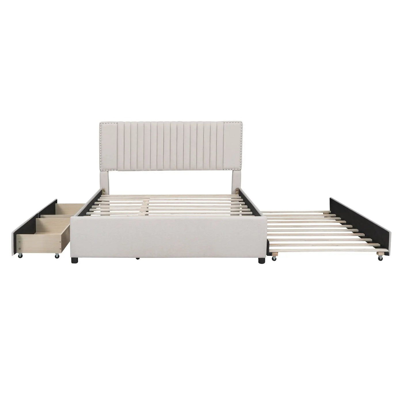 Upholstered Platform Bed With Drawers, Classic Headboard Design by HouseOfZazla