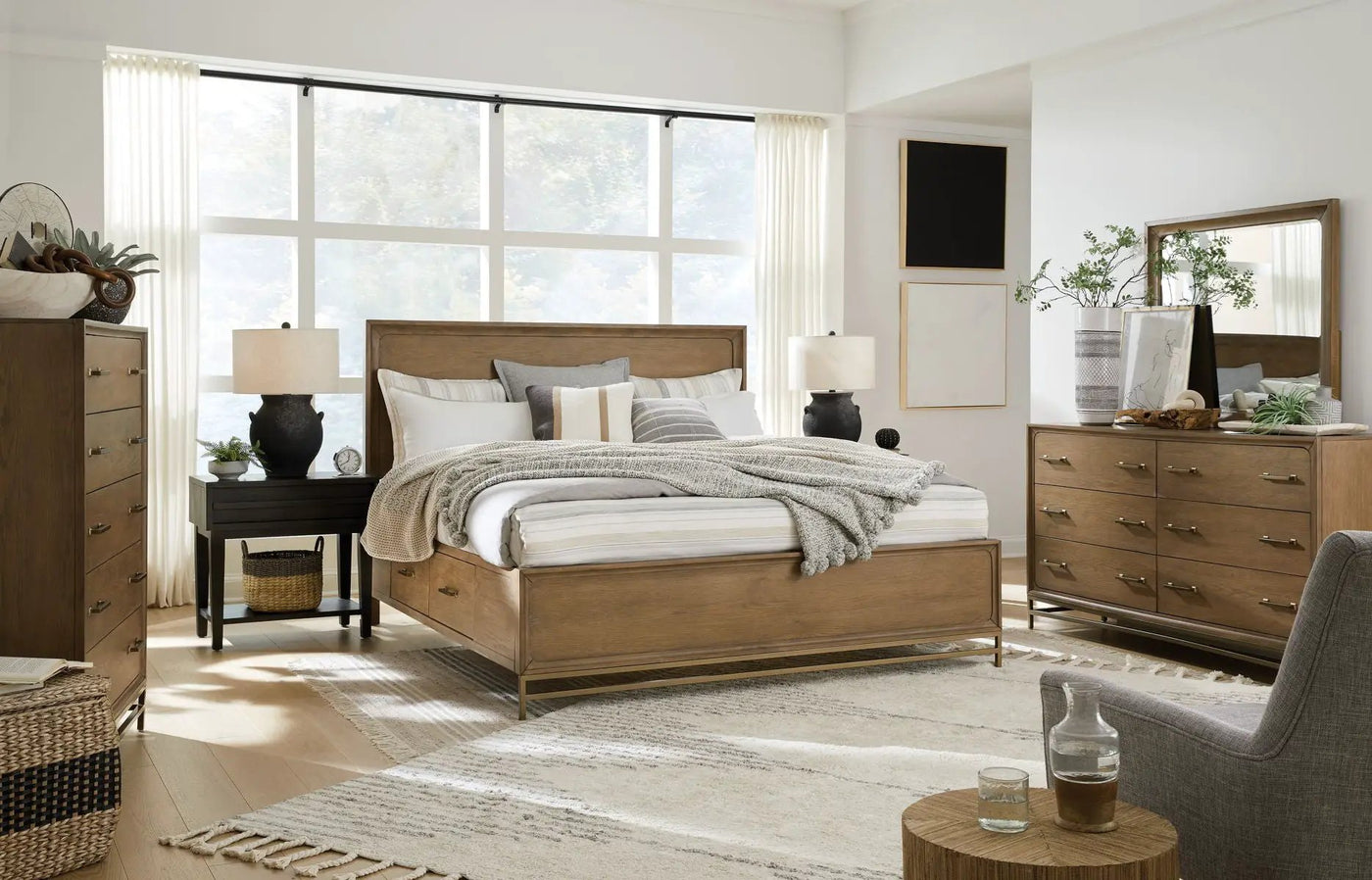 Lindon - Complete Panel Bed With Storage Rails - Belgian Wheat by Unique Piece Furniture