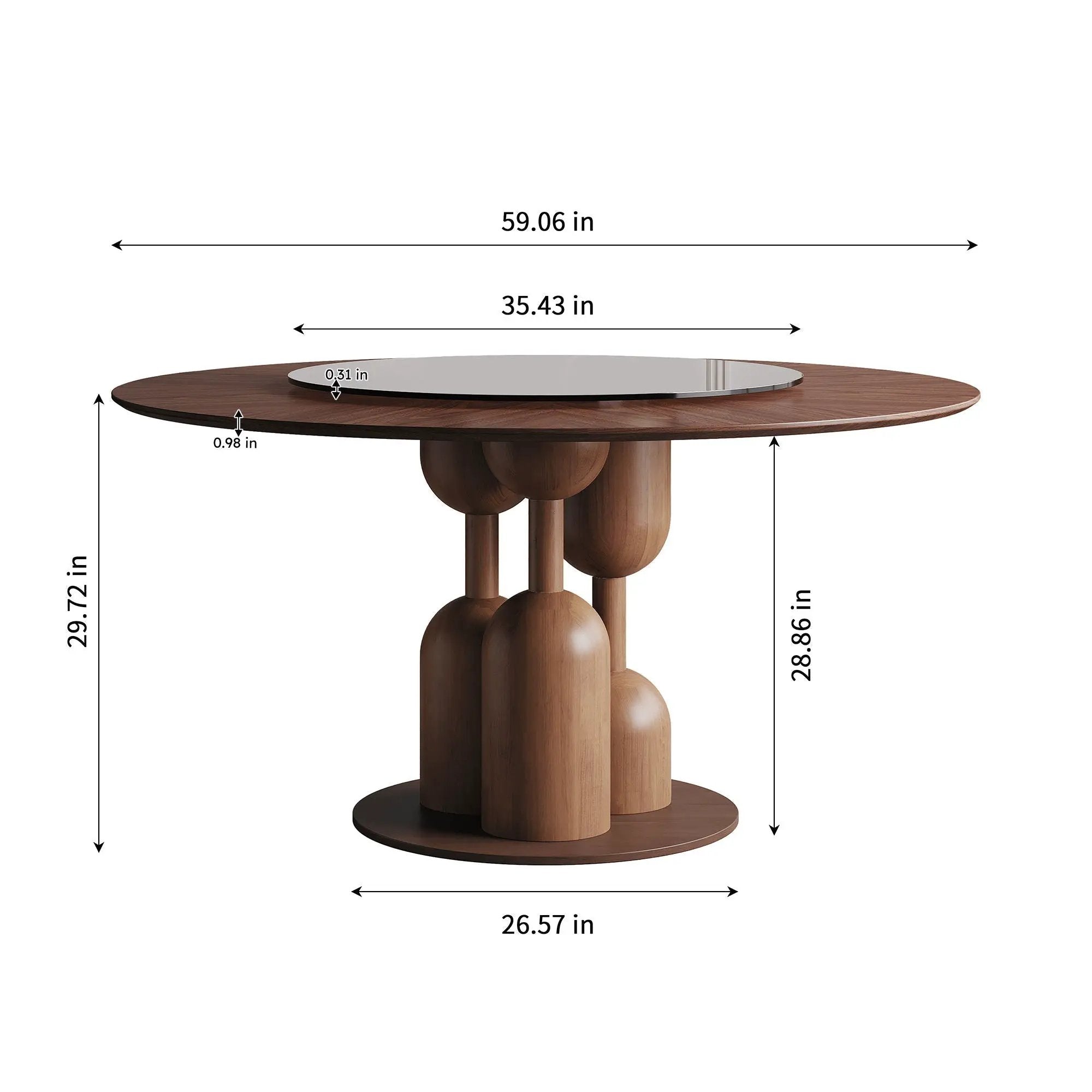 Round Dining Table With Lazy Susan For Living Room - Walnut by HouseOfZazla