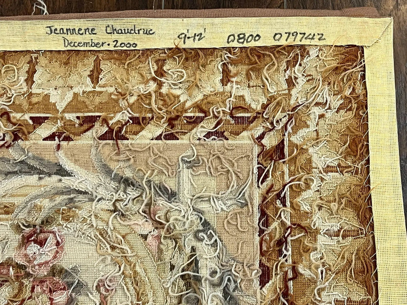 Aubusson Rug 9x12, Elegant Savonnerie Carpet 9 x 12 ft, Beige Ivory Tan, Floral, Flatweave Wool Handmade Area Rug 9 x 12 ft, European French by Jewel Rugs
