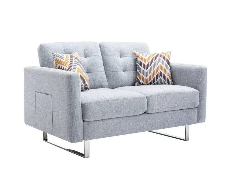 Victoria - Fabric Loveseat With Metal Legs, Side Pockets, And Pillows by HouseOfZazla