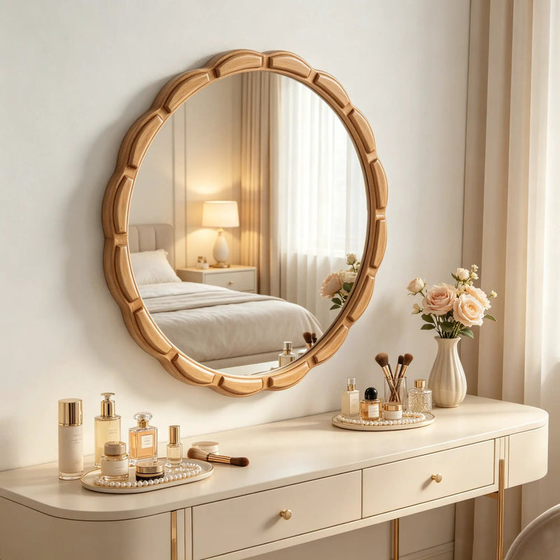 Round Solid Wood Wall Mirror - 31.5" Rustic Farmhouse by HouseOfZazla