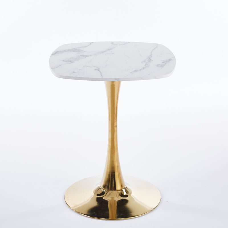Square Tulip Dining Table with Metal Pedestal Base - Golden / White, photo 4 of 7