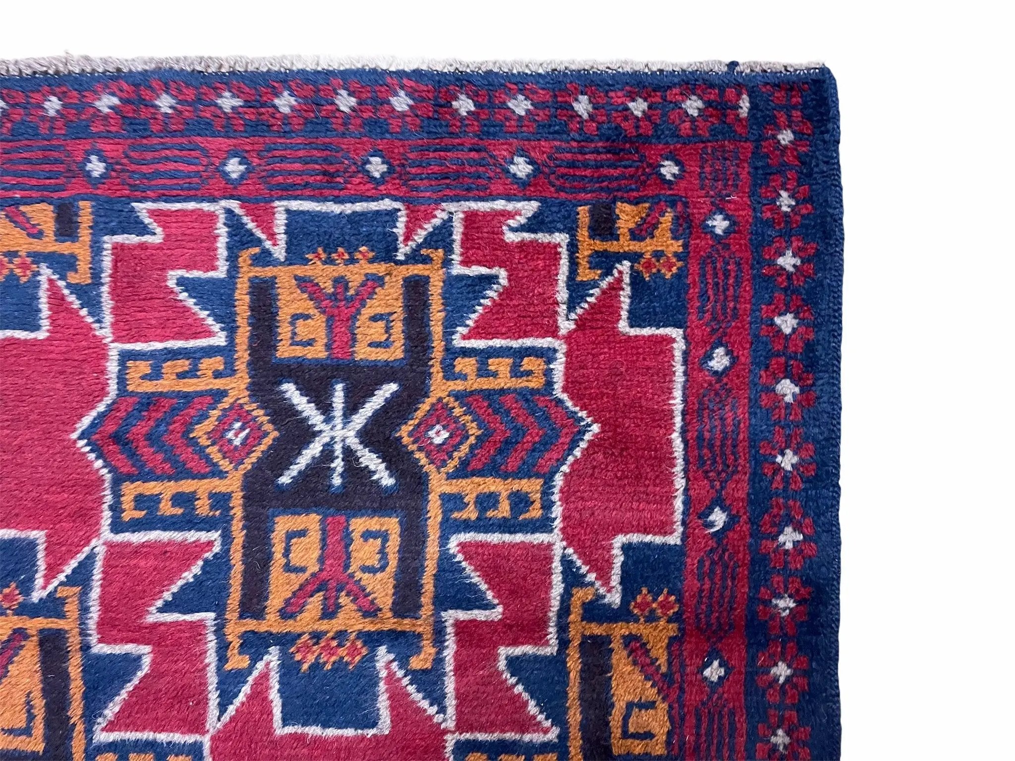 2' 8" X 4' 6" Vintage Handmade Tribal Wool Rug Balouchi Rug Afghan Rug Red Blue by Jewel Rugs