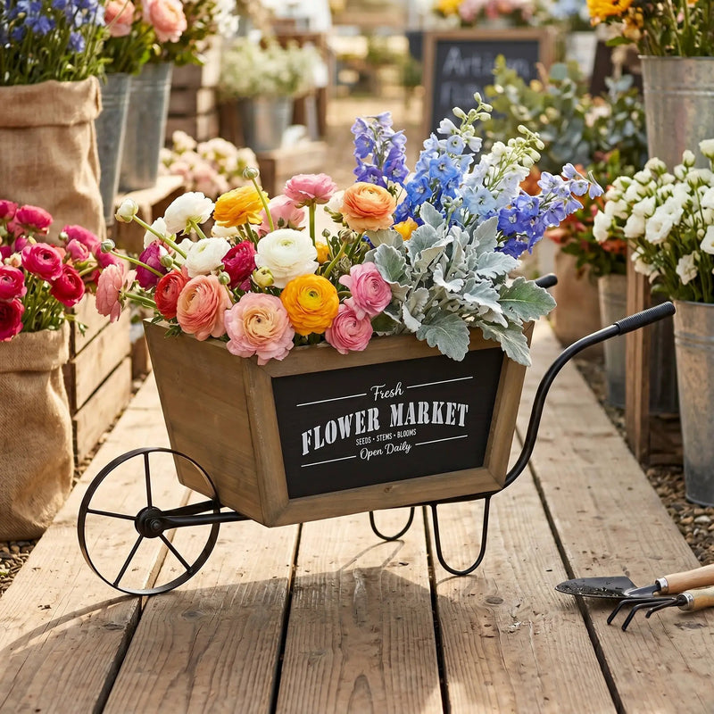 Farmhouse Wheelbarrow Planter with Flower Market Sign by HouseOfZazla