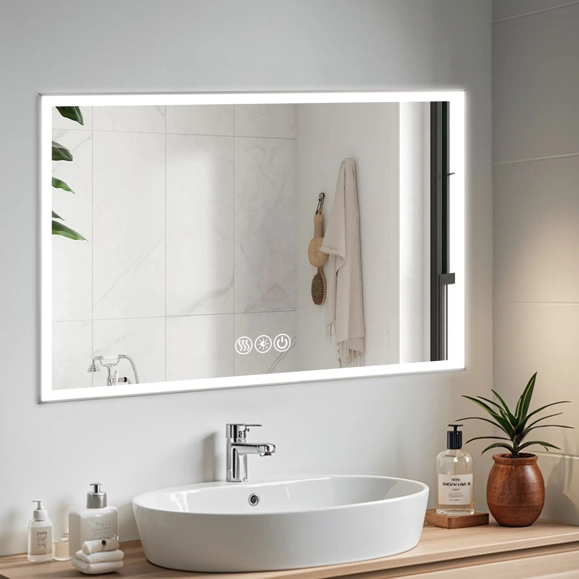Modern LED Bathroom Vanity Mirror With Aluminum Frame, 45° Beveled Lights, Anti Fog - Silver by HouseOfZazla